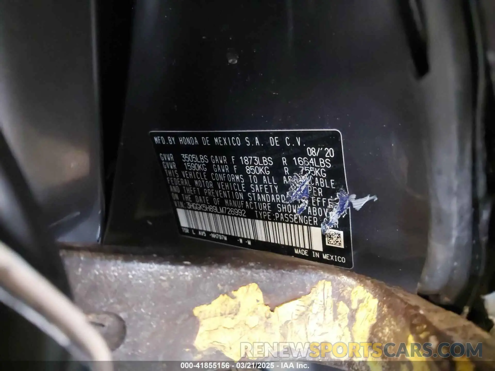 9 Photograph of a damaged car 3HGGK5H89LM726992 HONDA FIT 2020