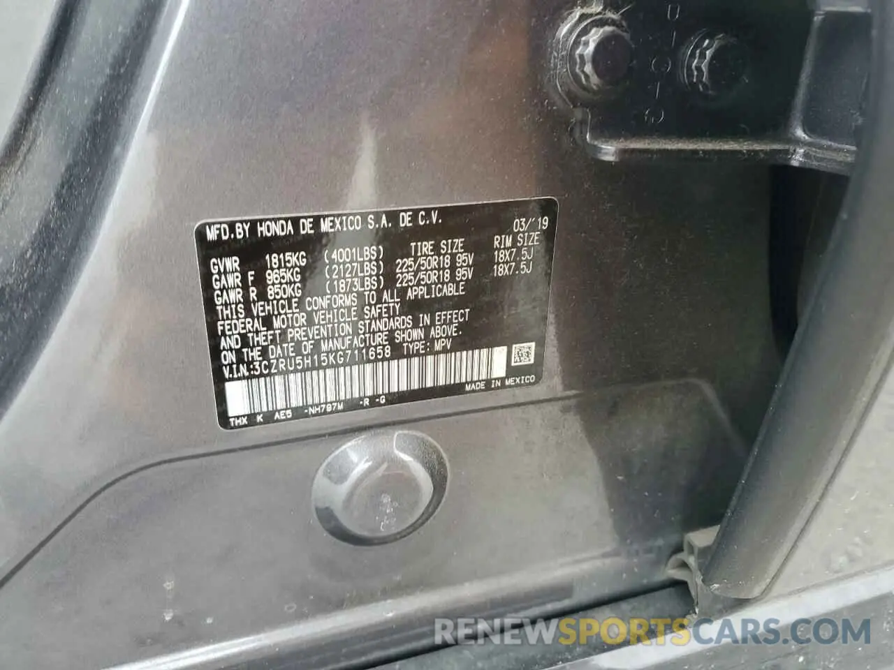 12 Photograph of a damaged car 3CZRU5H15KG711658 HONDA HR-V 2019