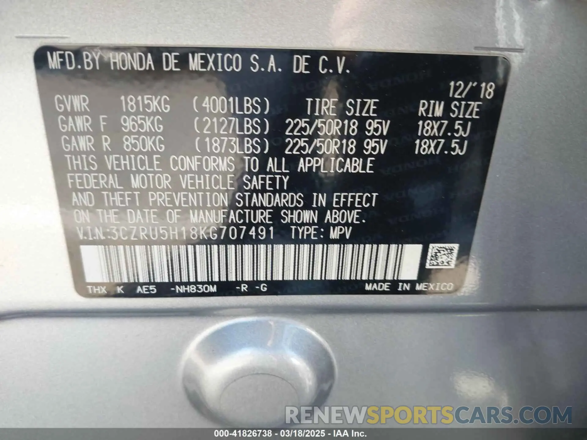 9 Photograph of a damaged car 3CZRU5H18KG707491 HONDA HR-V 2019