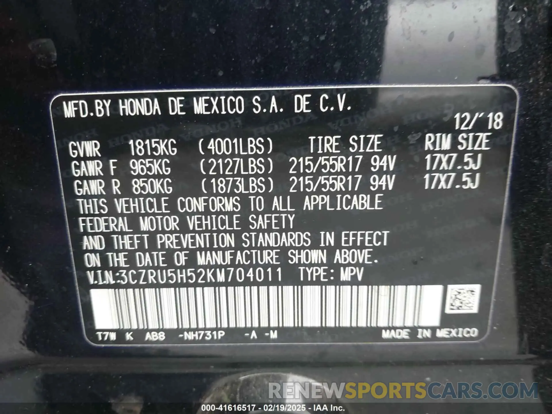 9 Photograph of a damaged car 3CZRU5H52KM704011 HONDA HR-V 2019