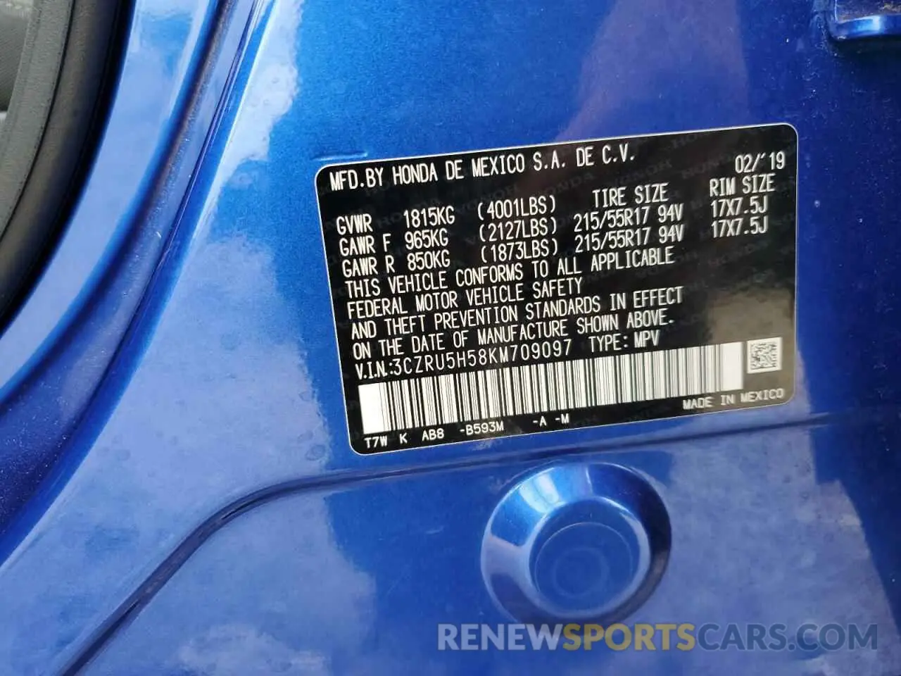12 Photograph of a damaged car 3CZRU5H58KM709097 HONDA HR-V 2019