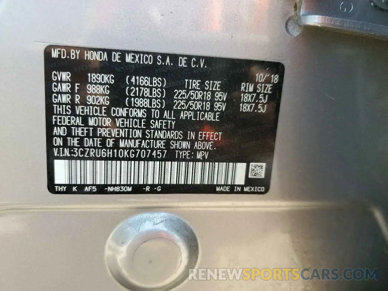 12 Photograph of a damaged car 3CZRU6H10KG707457 HONDA HR-V 2019