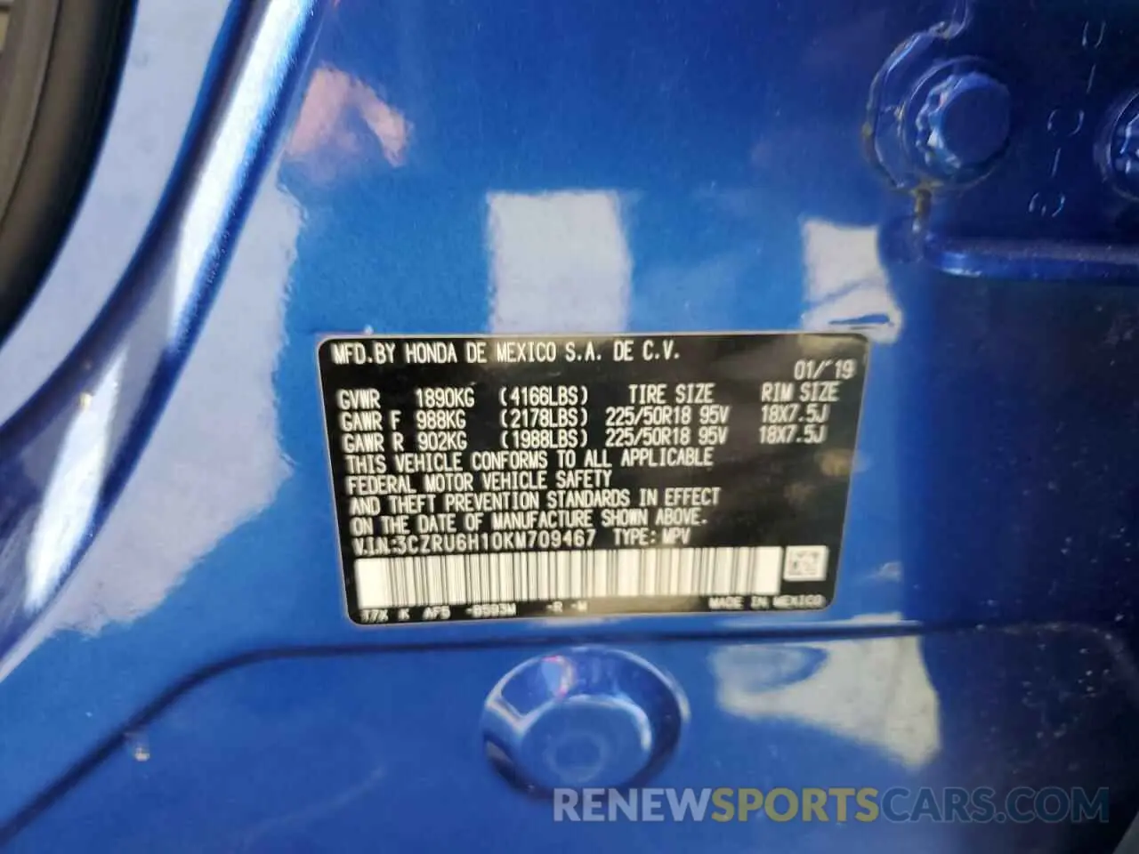 13 Photograph of a damaged car 3CZRU6H10KM709467 HONDA HR-V 2019