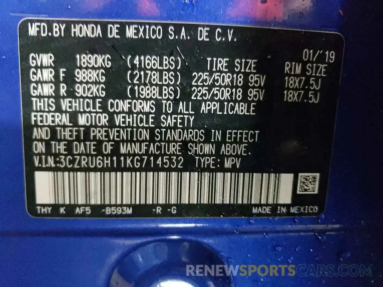 12 Photograph of a damaged car 3CZRU6H11KG714532 HONDA HR-V 2019