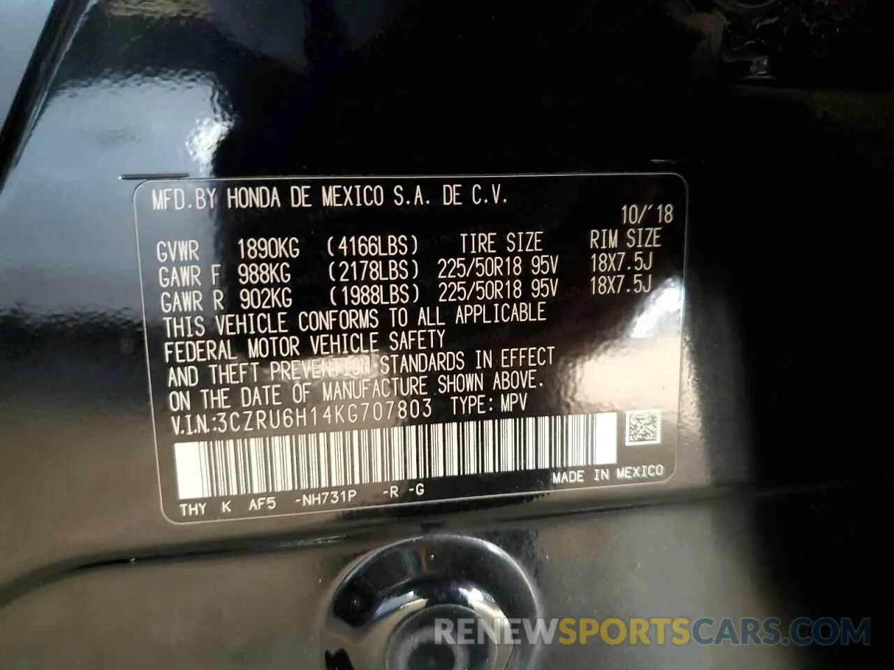 13 Photograph of a damaged car 3CZRU6H14KG707803 HONDA HR-V 2019