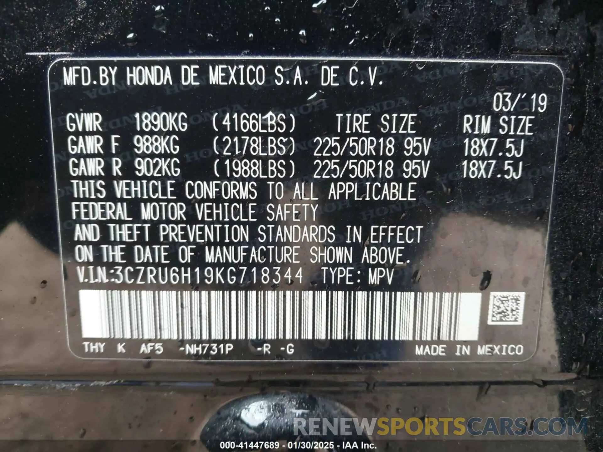 9 Photograph of a damaged car 3CZRU6H19KG718344 HONDA HR-V 2019