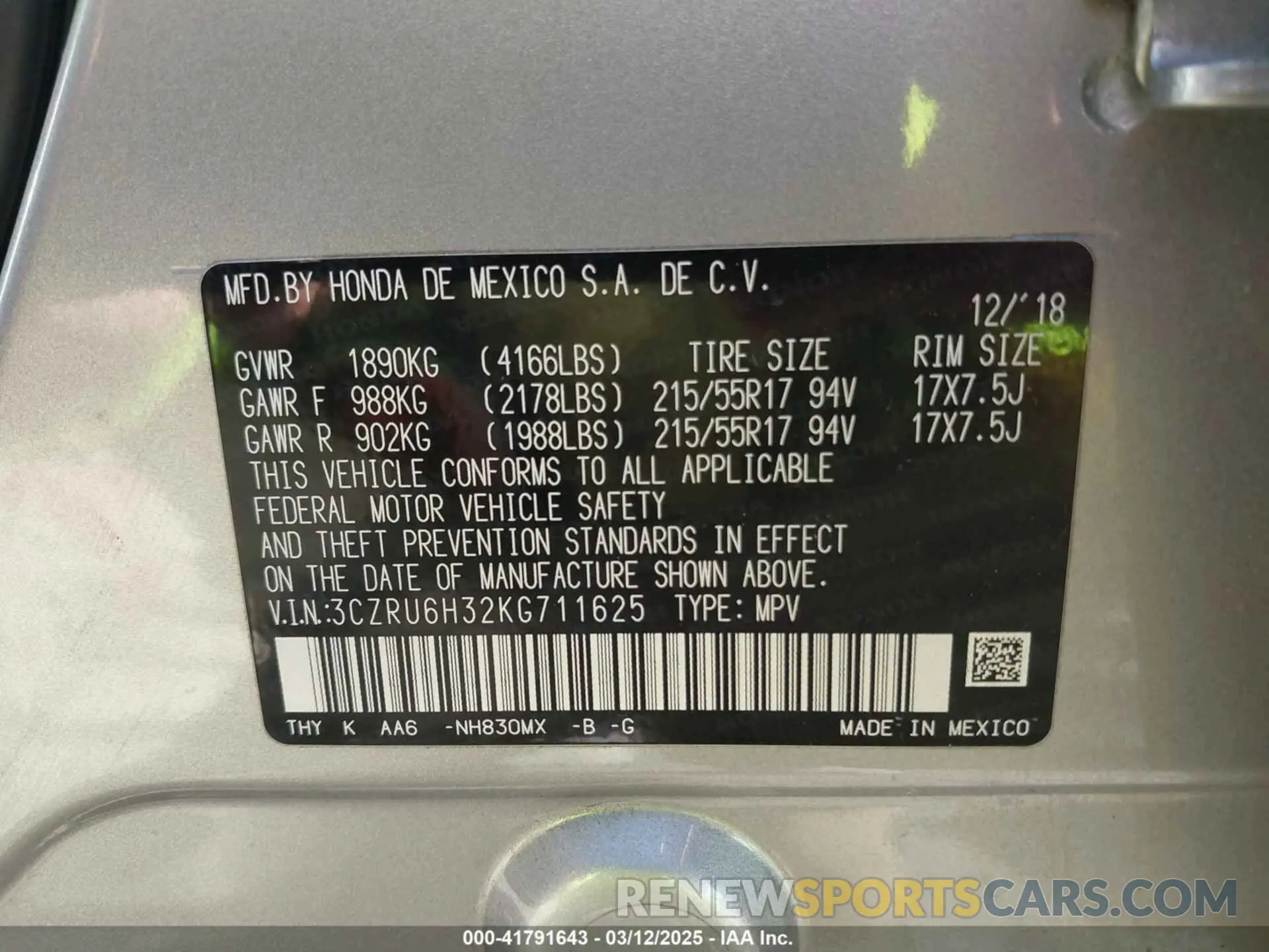 9 Photograph of a damaged car 3CZRU6H32KG711625 HONDA HR-V 2019