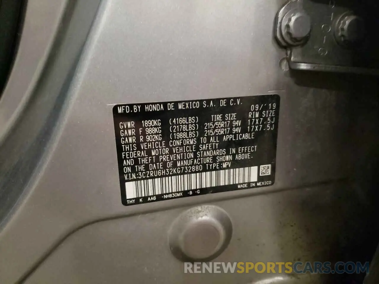 15 Photograph of a damaged car 3CZRU6H32KG732880 HONDA HR-V 2019