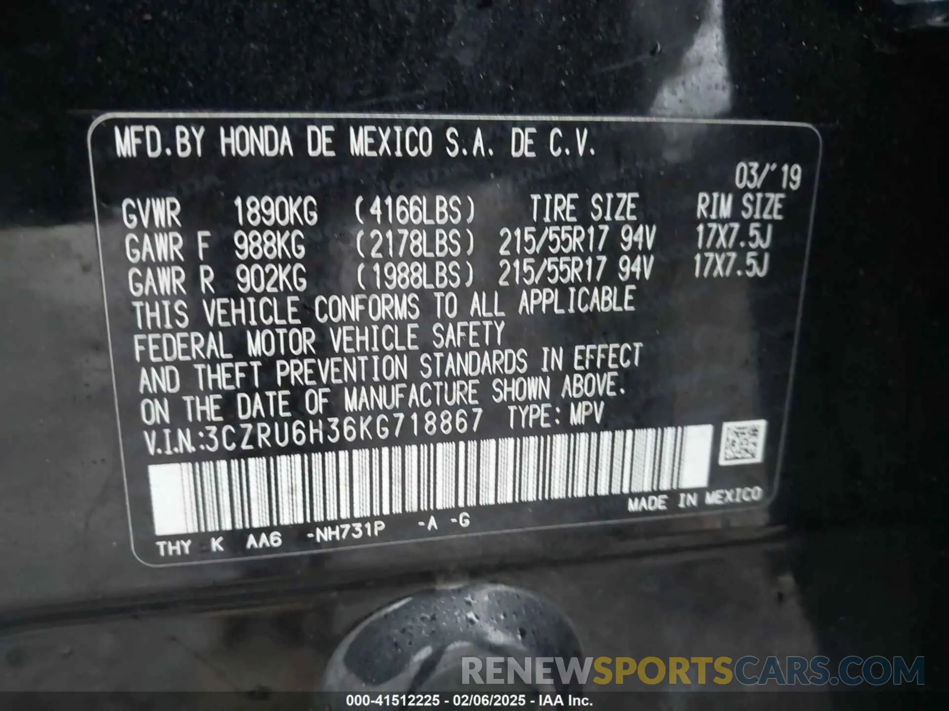 9 Photograph of a damaged car 3CZRU6H36KG718867 HONDA HR-V 2019
