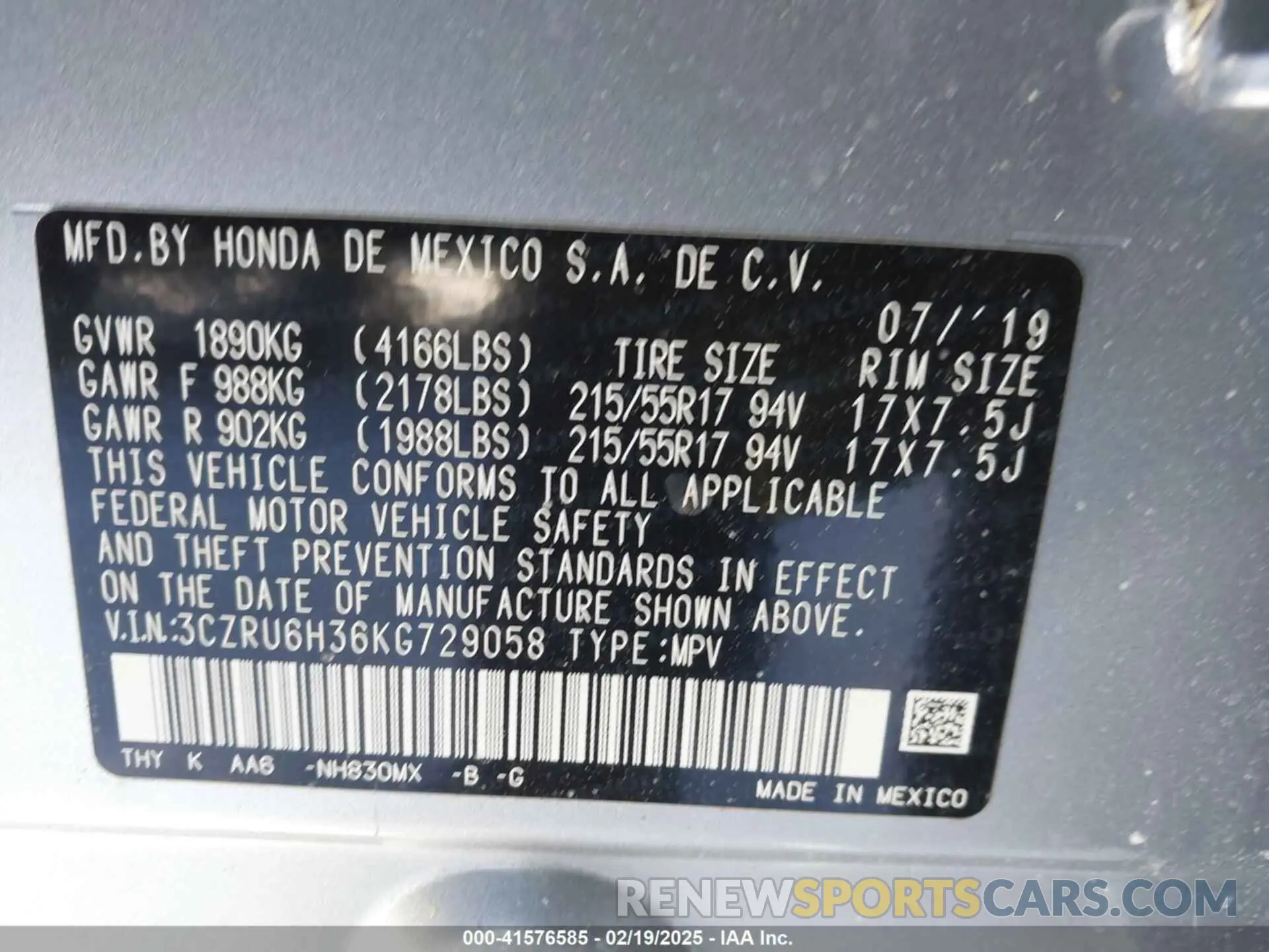 9 Photograph of a damaged car 3CZRU6H36KG729058 HONDA HR-V 2019