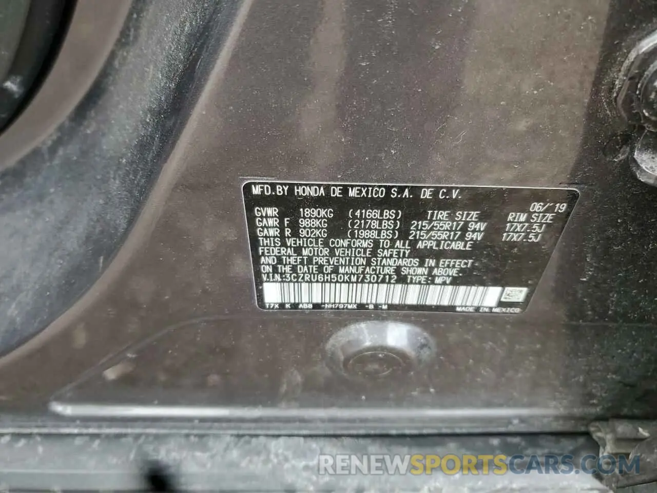 12 Photograph of a damaged car 3CZRU6H50KM730712 HONDA HR-V 2019