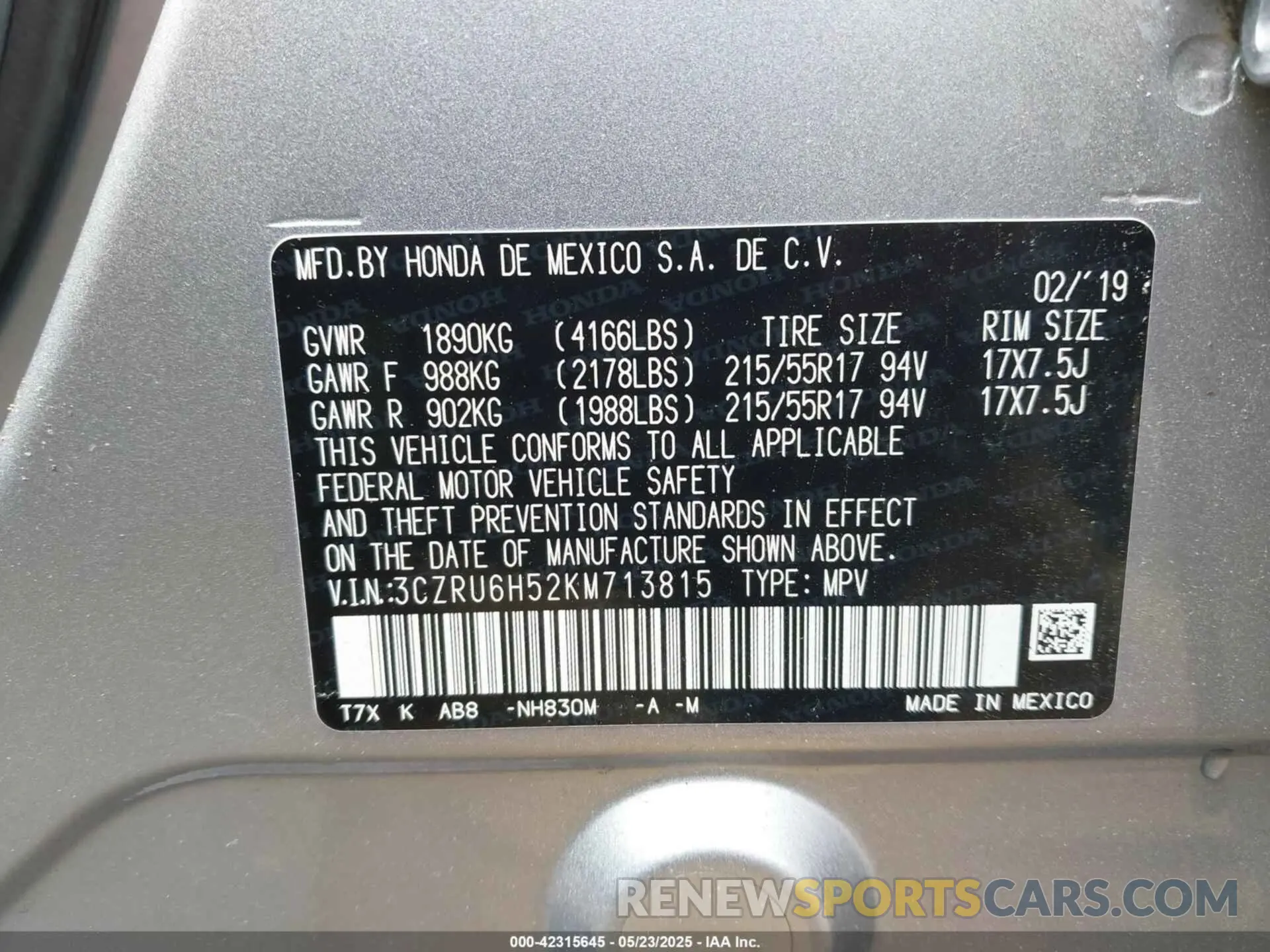 9 Photograph of a damaged car 3CZRU6H52KM713815 HONDA HR-V 2019