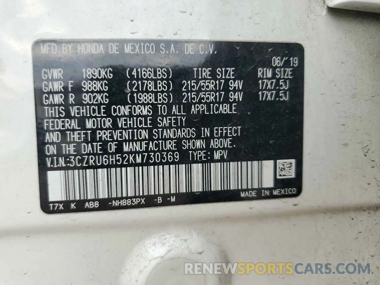 12 Photograph of a damaged car 3CZRU6H52KM730369 HONDA HR-V 2019