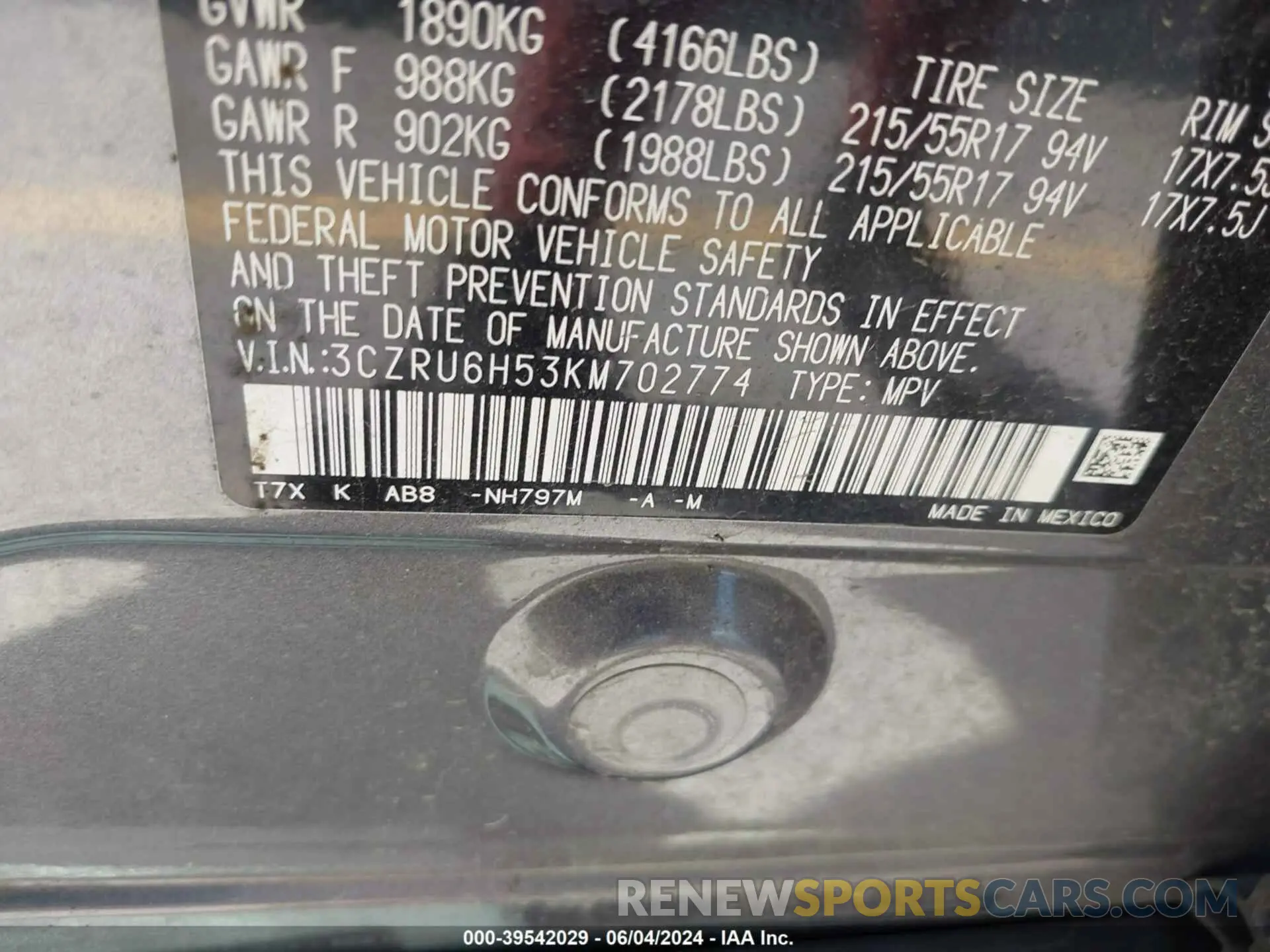 9 Photograph of a damaged car 3CZRU6H53KM702774 HONDA HR-V 2019