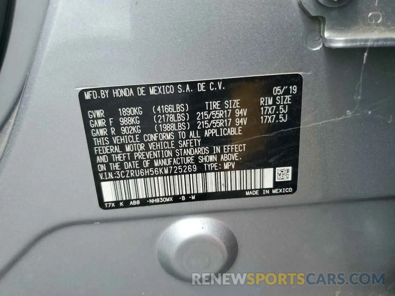 12 Photograph of a damaged car 3CZRU6H56KM725269 HONDA HR-V 2019