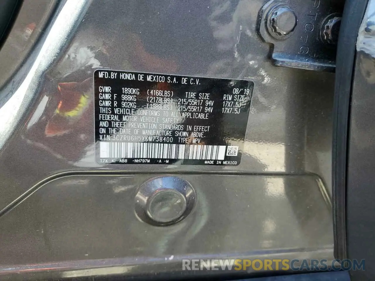14 Photograph of a damaged car 3CZRU6H5XKM738400 HONDA HR-V 2019