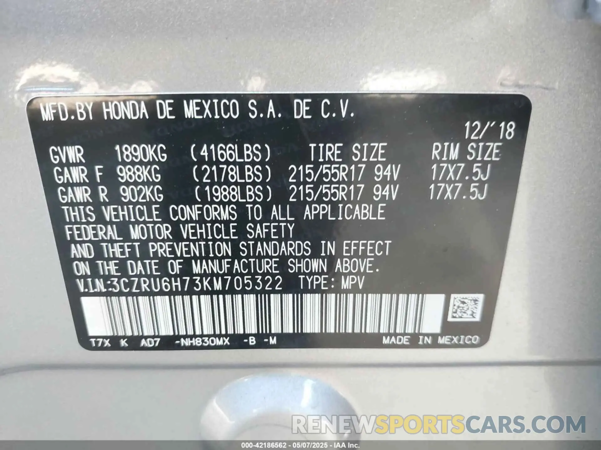 9 Photograph of a damaged car 3CZRU6H73KM705322 HONDA HR-V 2019