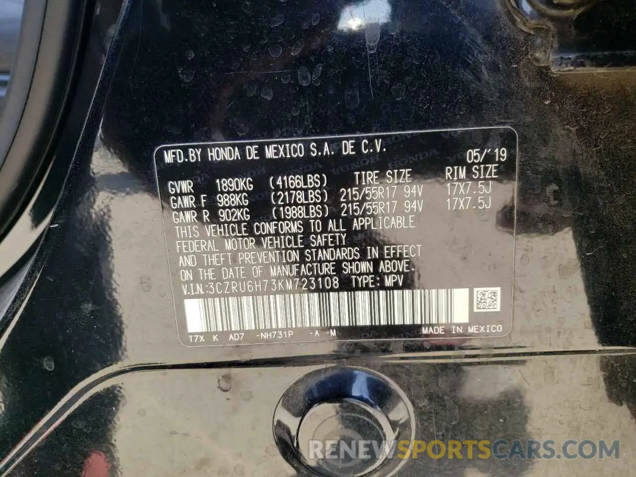 12 Photograph of a damaged car 3CZRU6H73KM723108 HONDA HR-V 2019