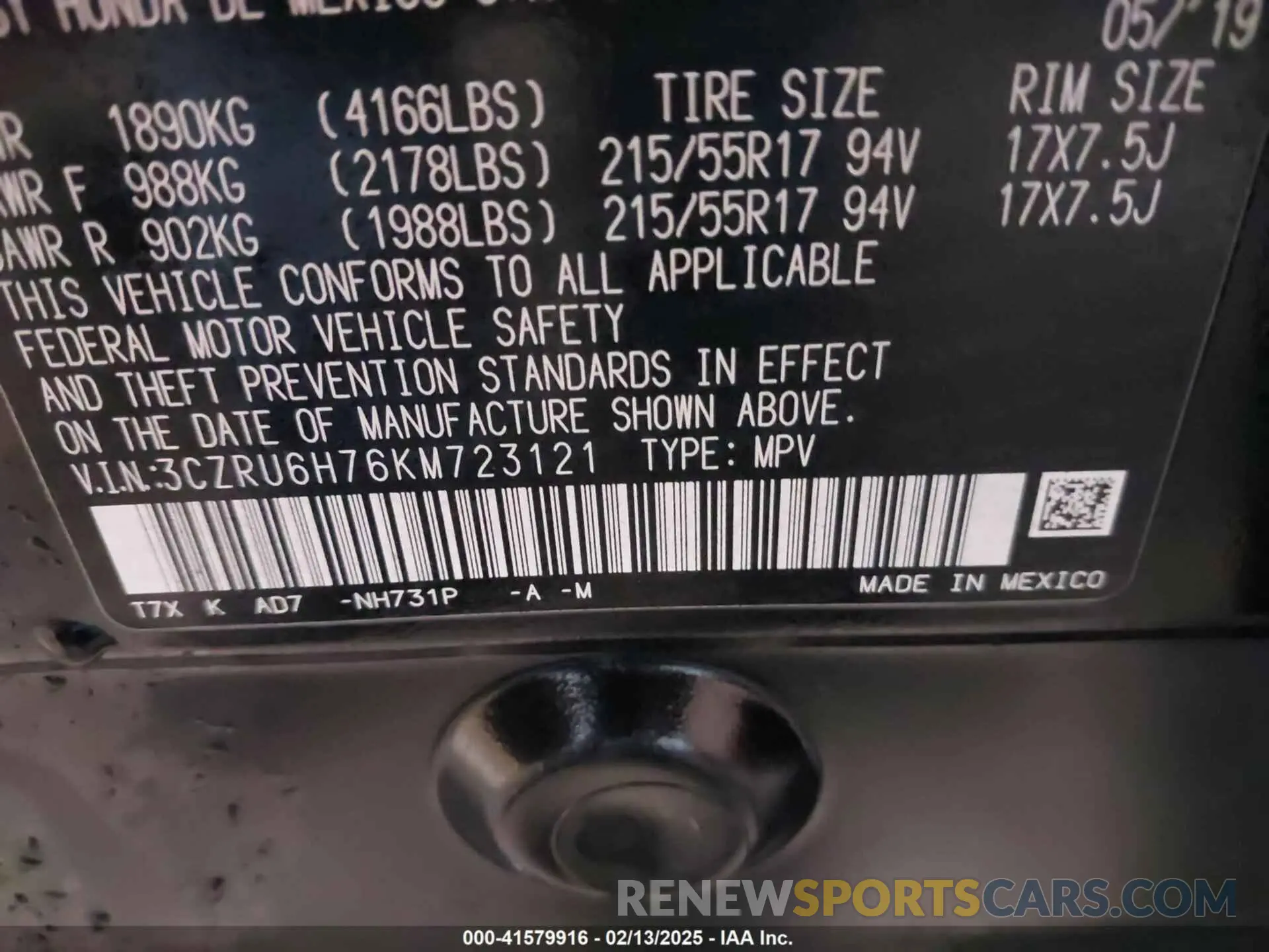 9 Photograph of a damaged car 3CZRU6H76KM723121 HONDA HR-V 2019