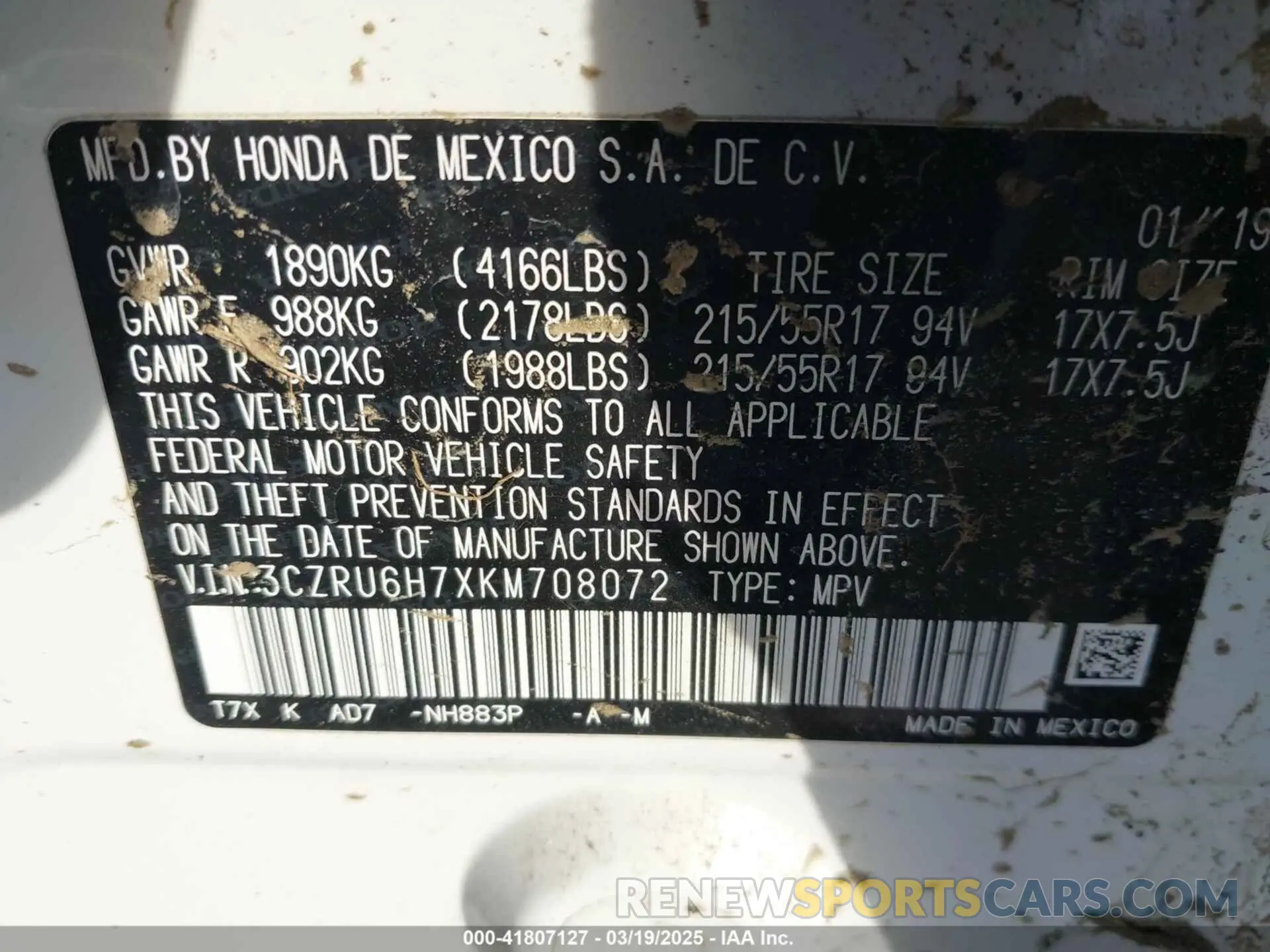 9 Photograph of a damaged car 3CZRU6H7XKM708072 HONDA HR-V 2019