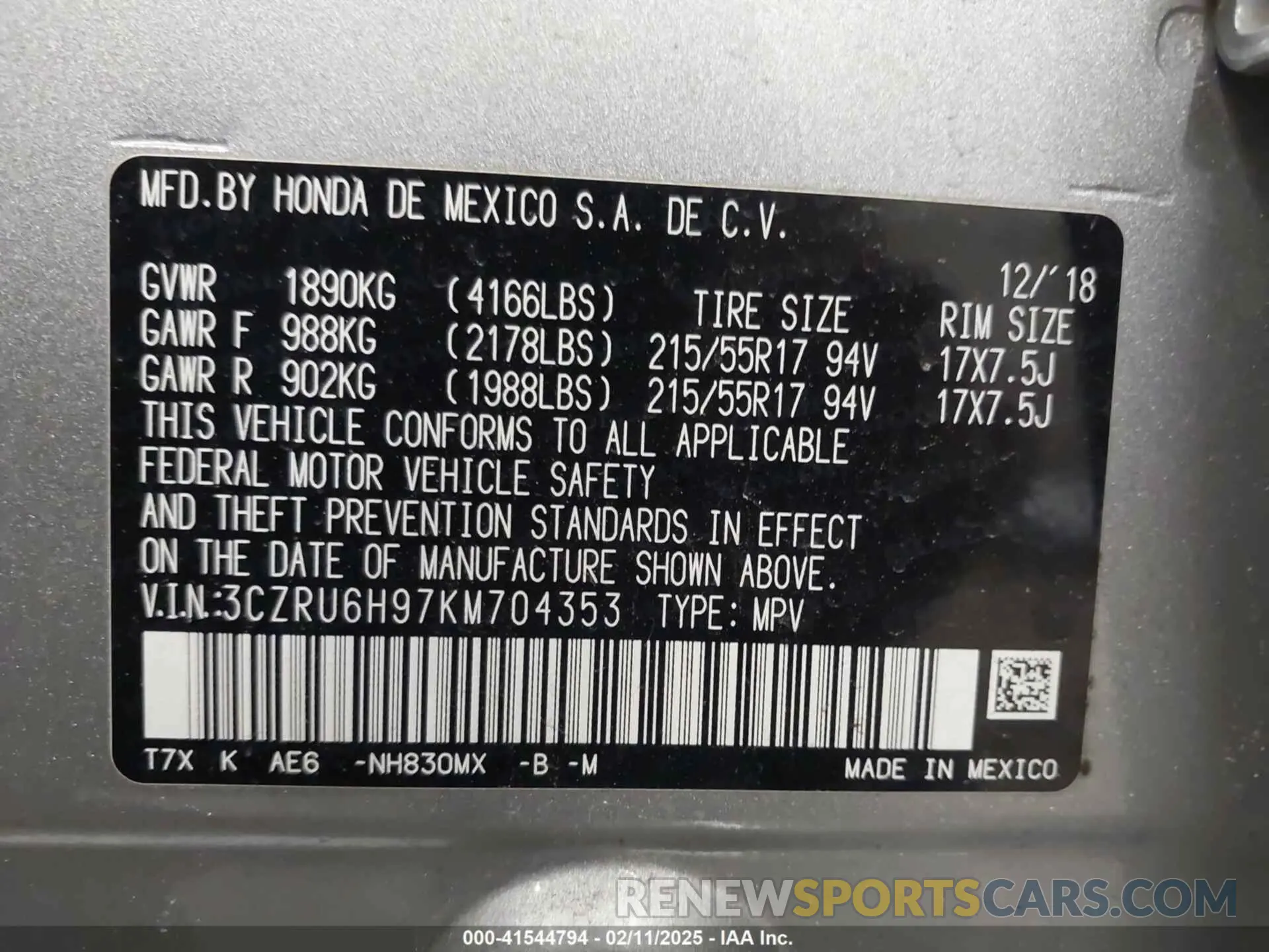9 Photograph of a damaged car 3CZRU6H97KM704353 HONDA HR-V 2019