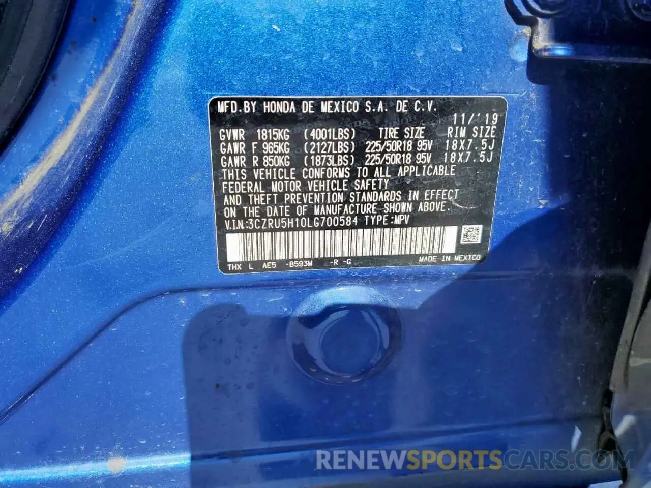 12 Photograph of a damaged car 3CZRU5H10LG700584 HONDA HR-V 2020