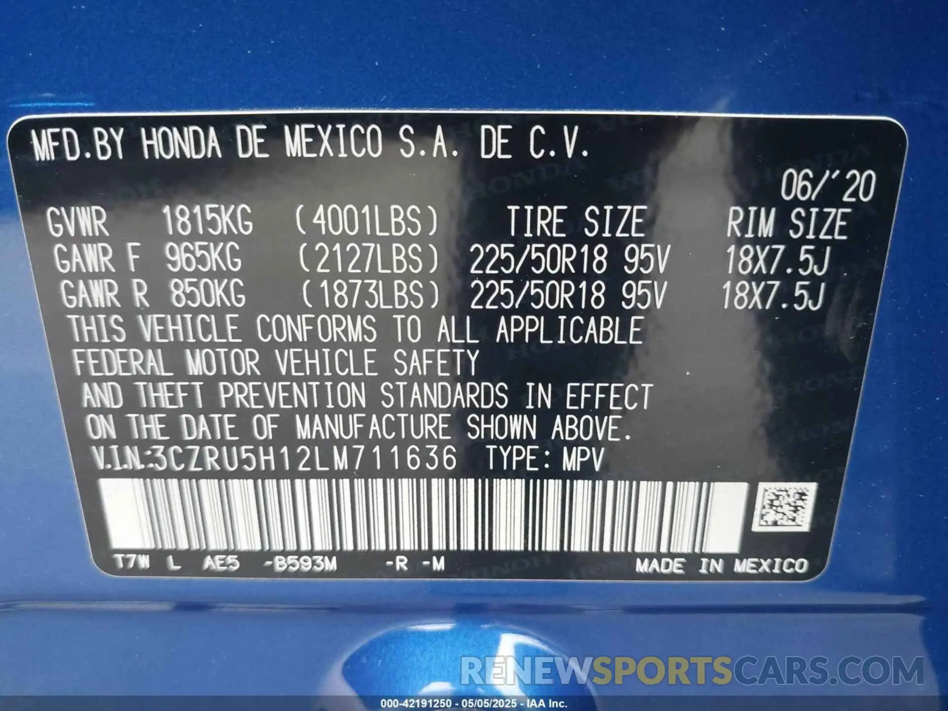 9 Photograph of a damaged car 3CZRU5H12LM711636 HONDA HR-V 2020