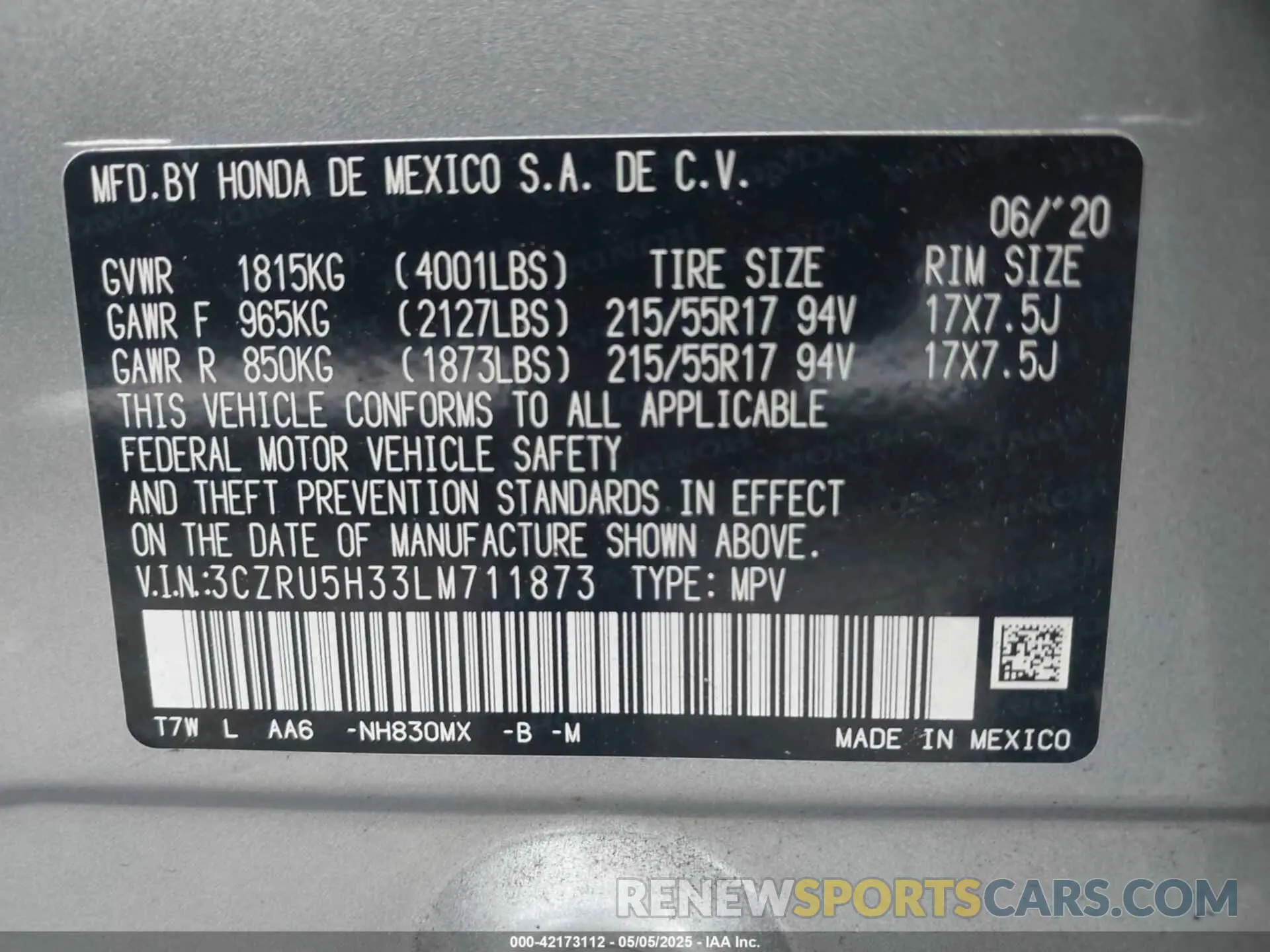 9 Photograph of a damaged car 3CZRU5H33LM711873 HONDA HR-V 2020