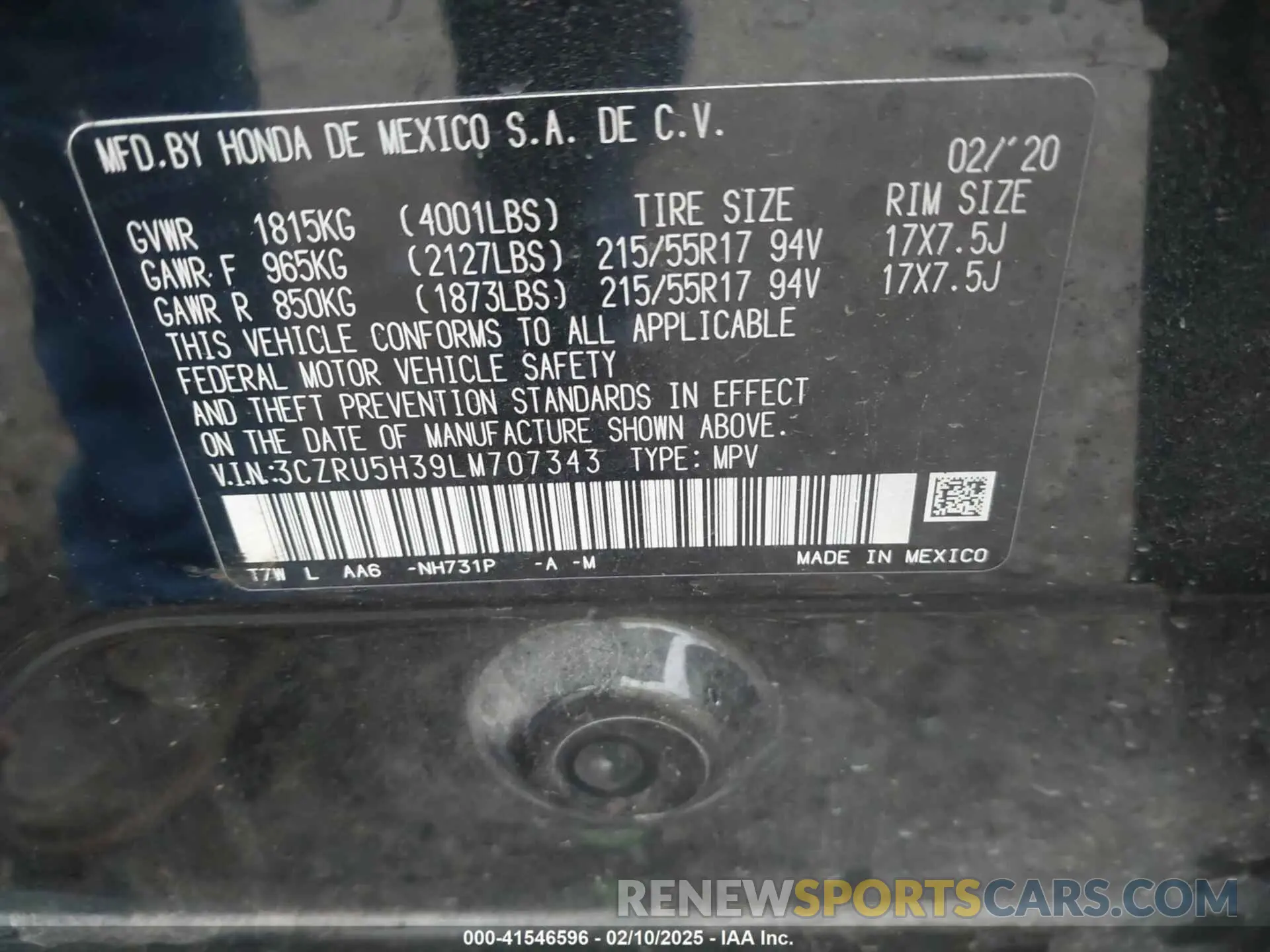 9 Photograph of a damaged car 3CZRU5H39LM707343 HONDA HR-V 2020