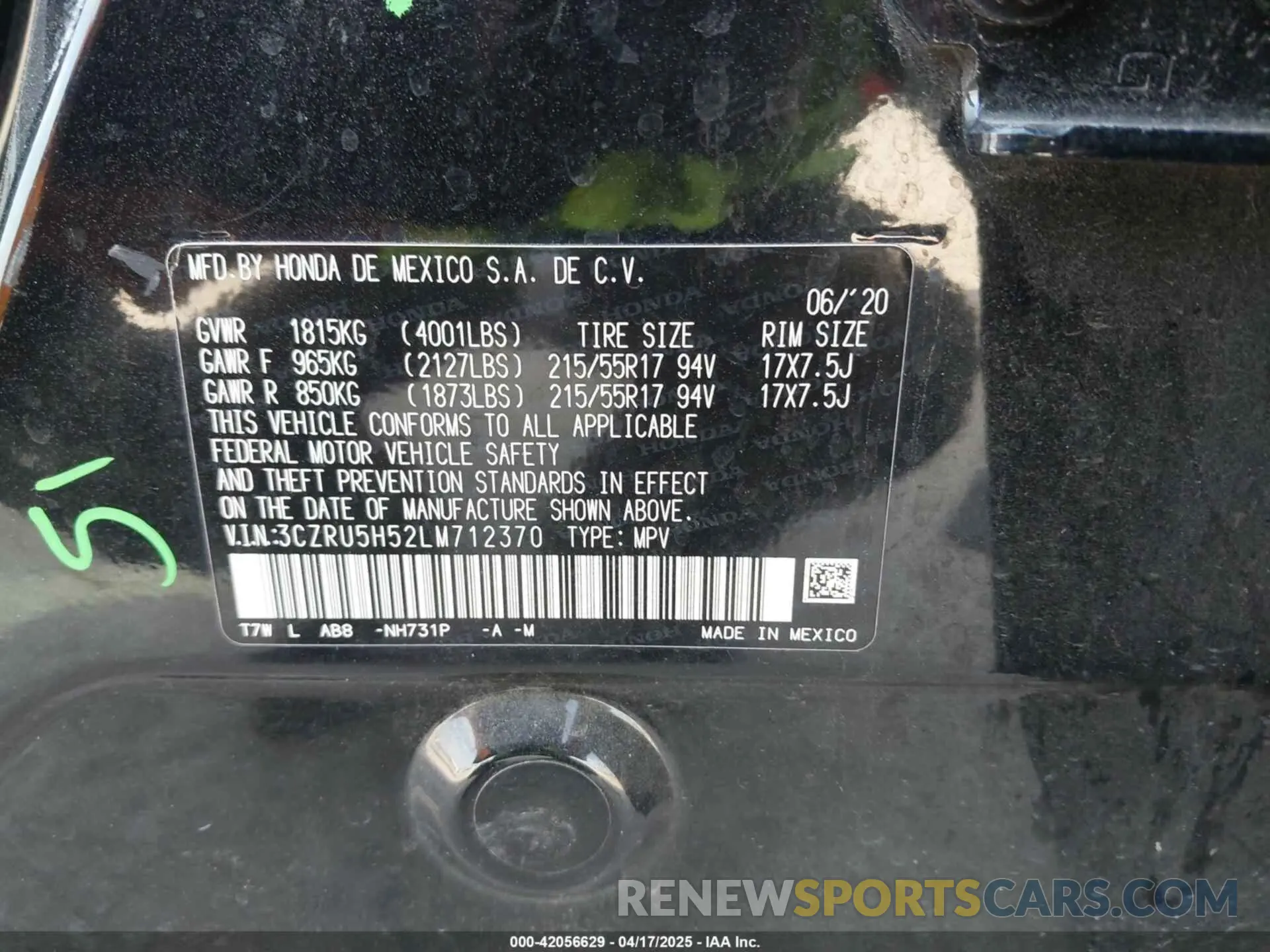 9 Photograph of a damaged car 3CZRU5H52LM712370 HONDA HR-V 2020