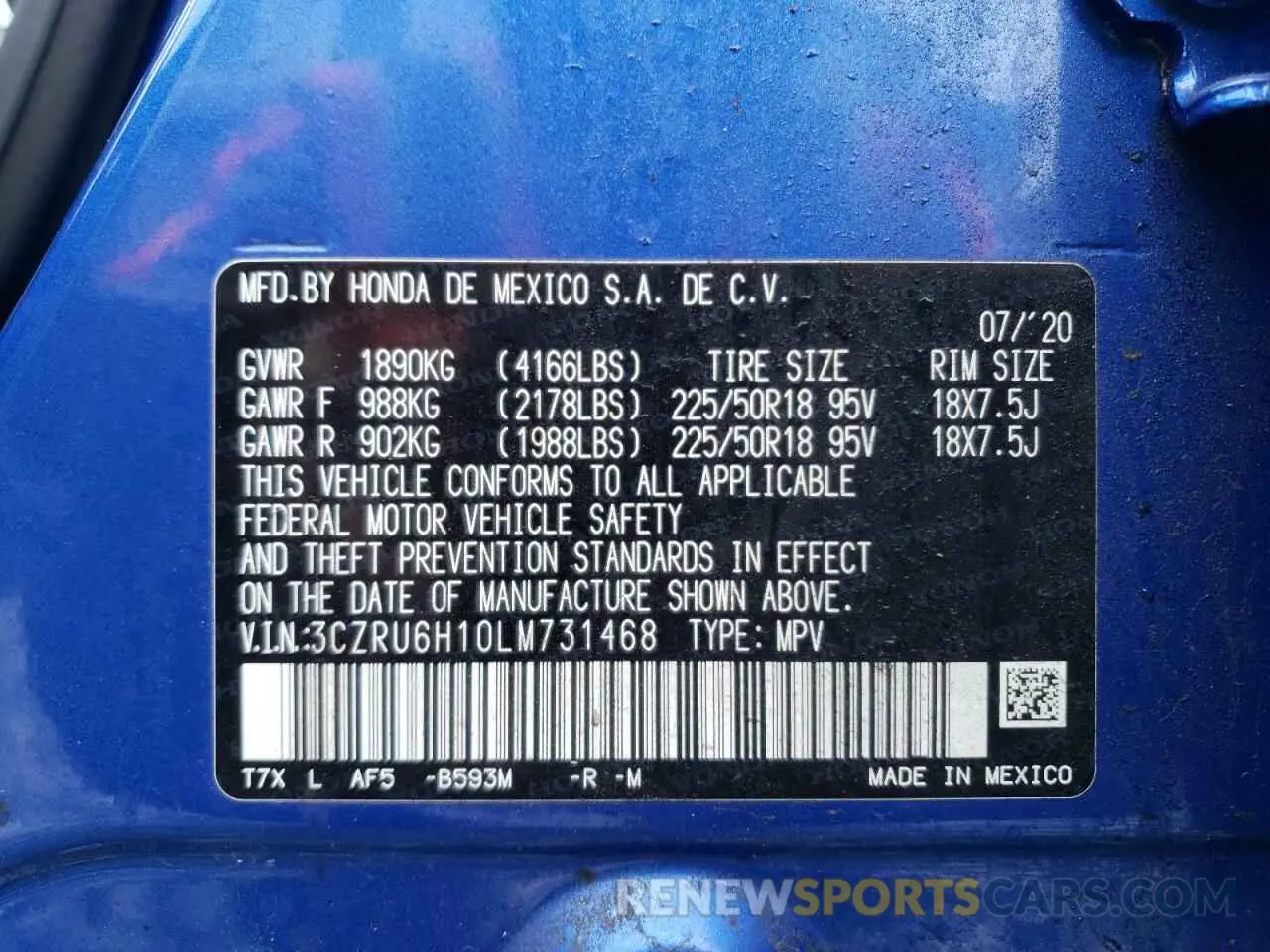 12 Photograph of a damaged car 3CZRU6H10LM731468 HONDA HR-V 2020