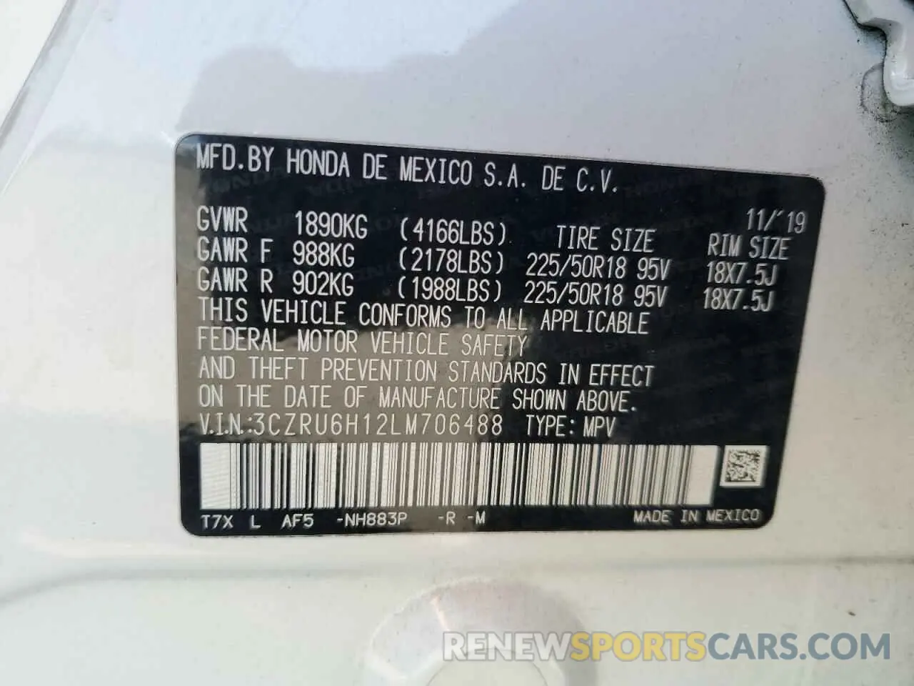 15 Photograph of a damaged car 3CZRU6H12LM706488 HONDA HR-V 2020