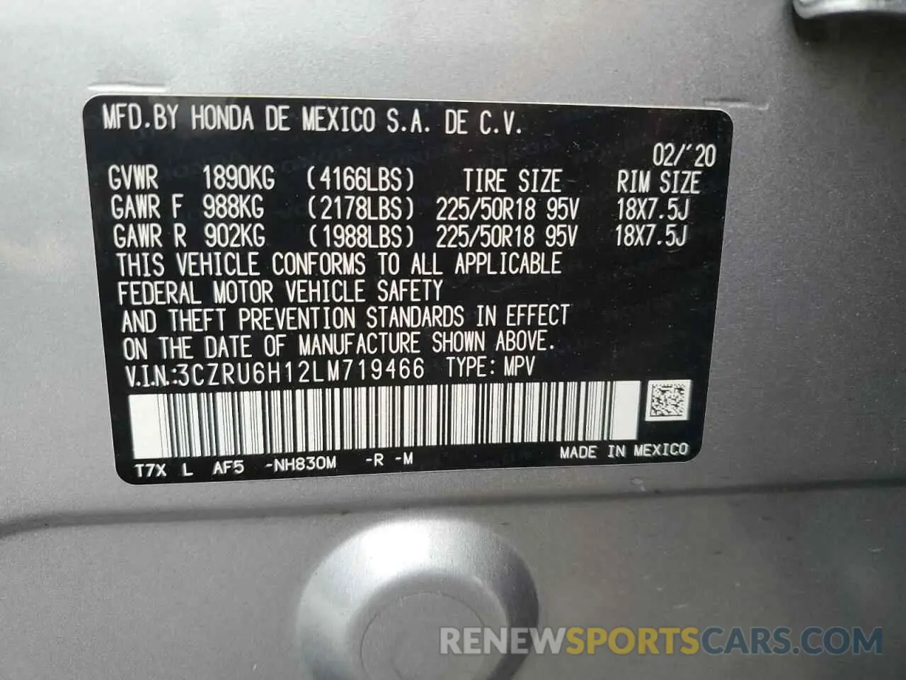 13 Photograph of a damaged car 3CZRU6H12LM719466 HONDA HR-V 2020