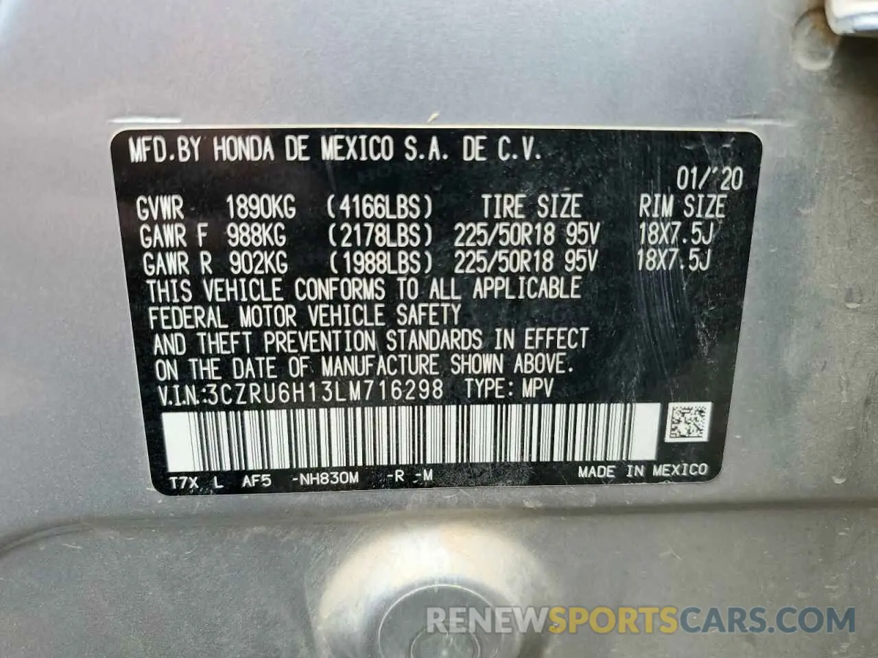14 Photograph of a damaged car 3CZRU6H13LM716298 HONDA HR-V 2020