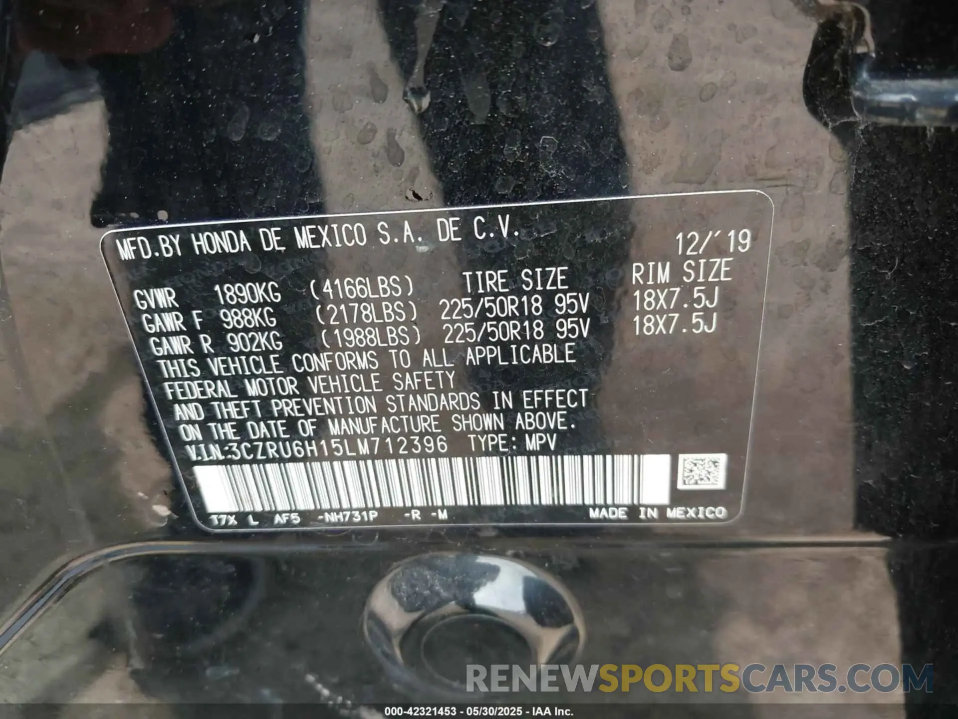 9 Photograph of a damaged car 3CZRU6H15LM712396 HONDA HR-V 2020