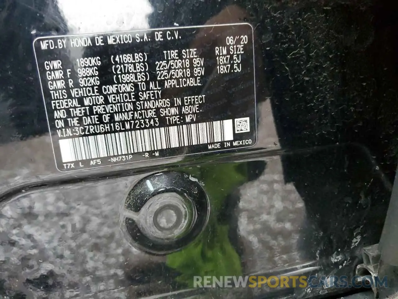 15 Photograph of a damaged car 3CZRU6H16LM723343 HONDA HR-V 2020