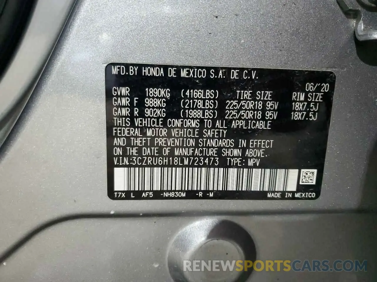 12 Photograph of a damaged car 3CZRU6H18LM723473 HONDA HR-V 2020