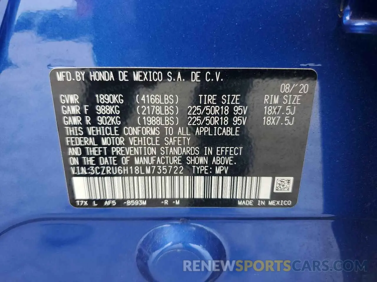 12 Photograph of a damaged car 3CZRU6H18LM735722 HONDA HR-V 2020