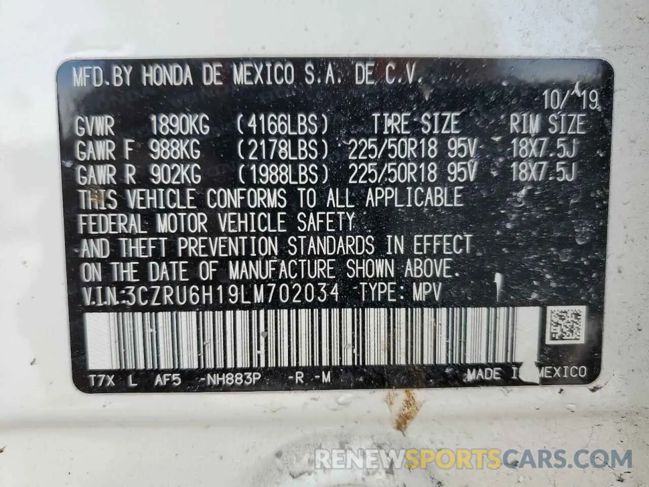 12 Photograph of a damaged car 3CZRU6H19LM702034 HONDA HR-V 2020