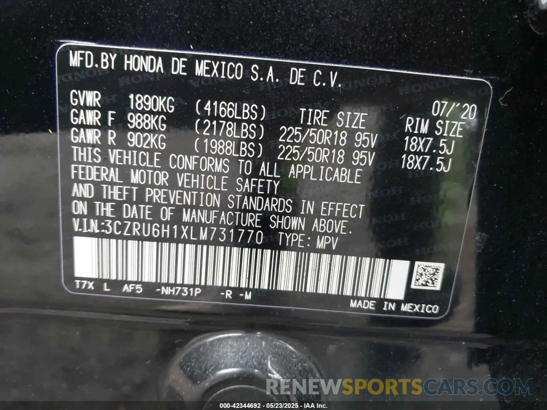 9 Photograph of a damaged car 3CZRU6H1XLM731770 HONDA HR-V 2020