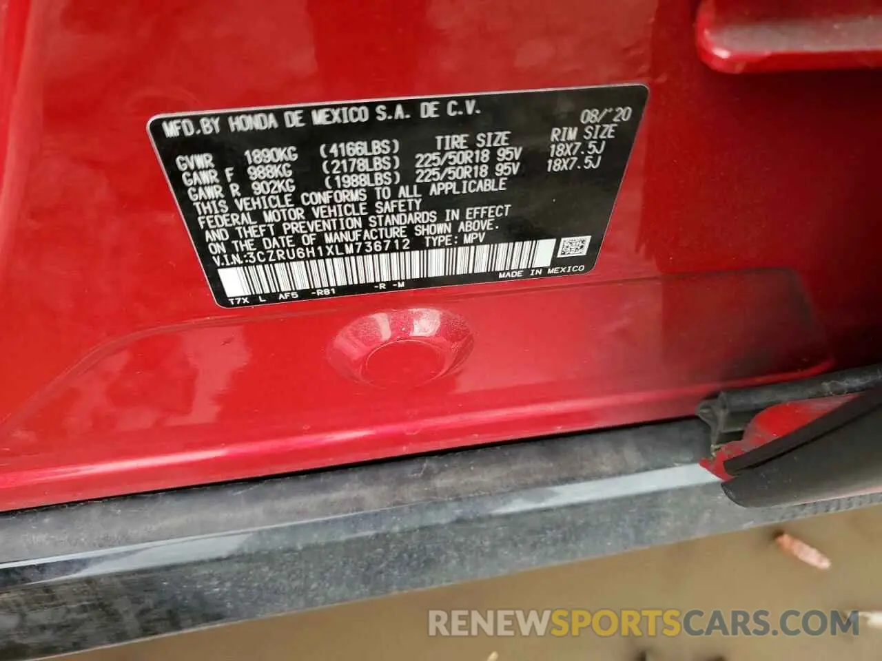 13 Photograph of a damaged car 3CZRU6H1XLM736712 HONDA HR-V 2020