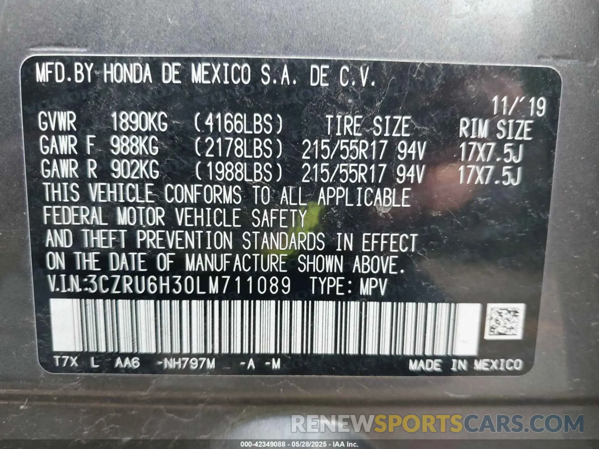 9 Photograph of a damaged car 3CZRU6H30LM711089 HONDA HR-V 2020
