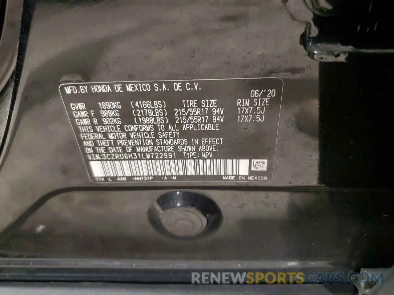 13 Photograph of a damaged car 3CZRU6H31LM722991 HONDA HR-V 2020
