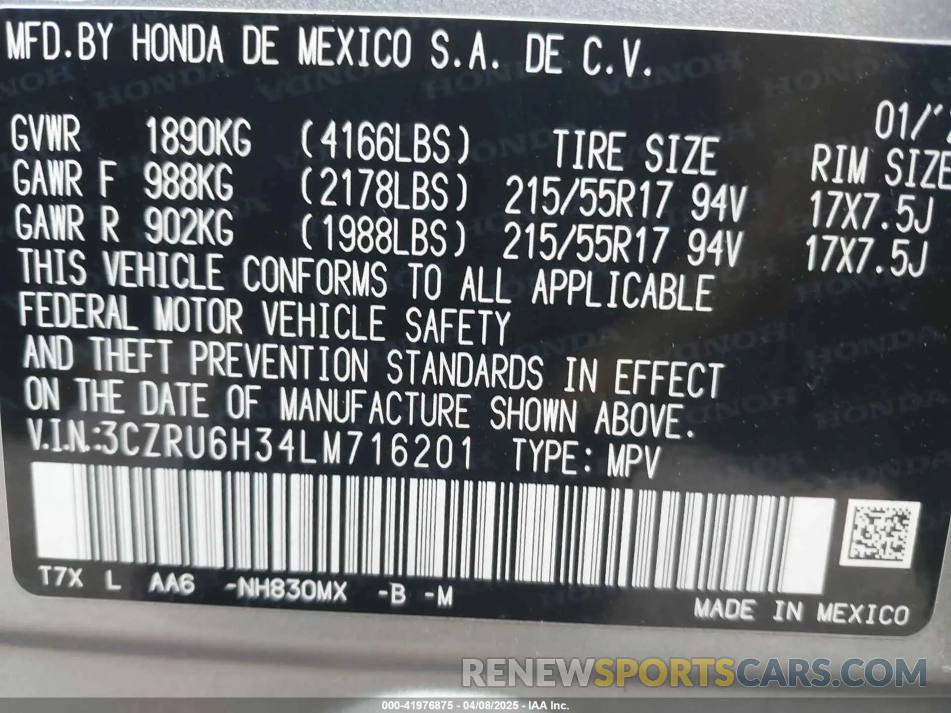 9 Photograph of a damaged car 3CZRU6H34LM716201 HONDA HR-V 2020