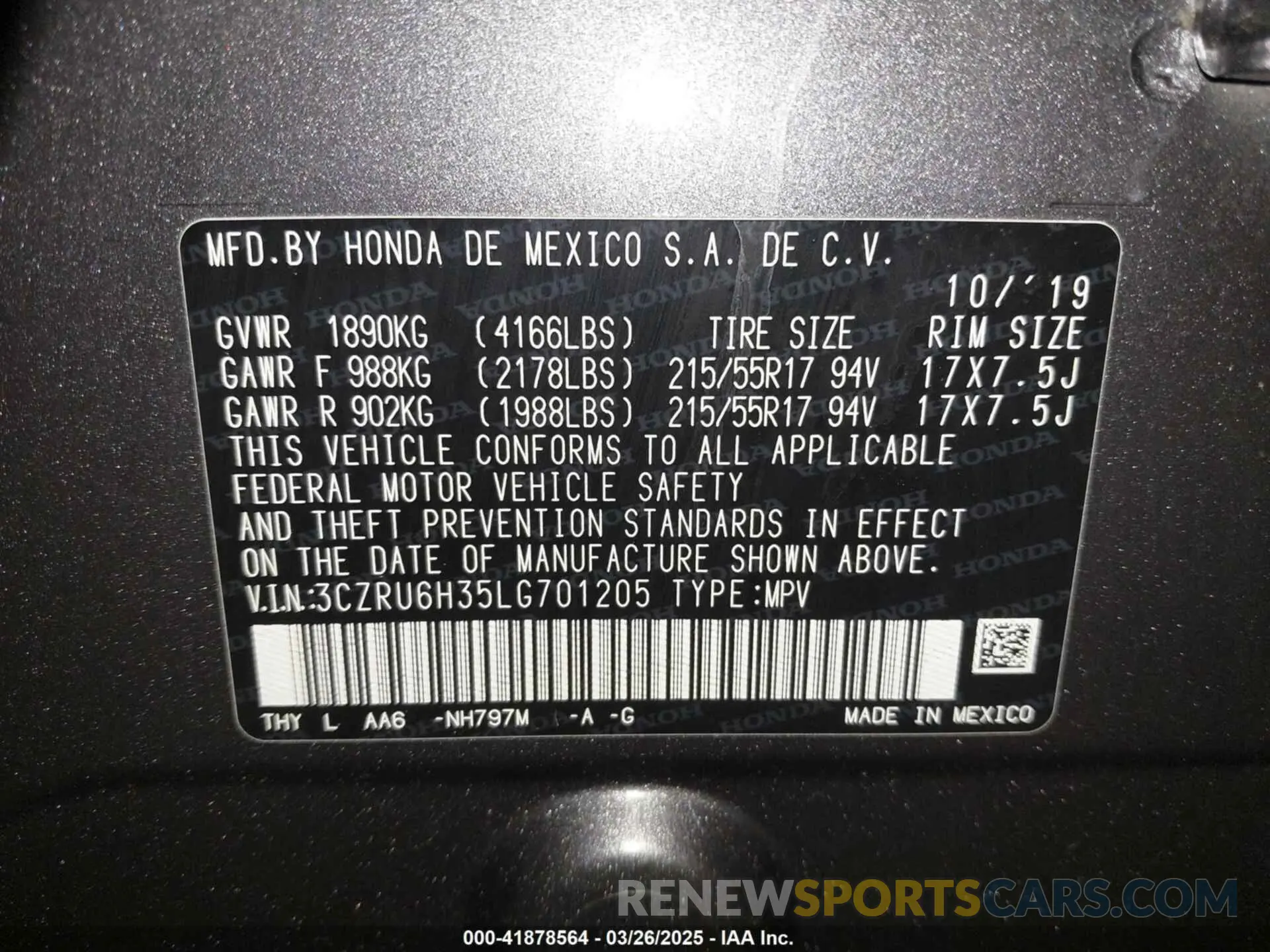 9 Photograph of a damaged car 3CZRU6H35LG701205 HONDA HR-V 2020