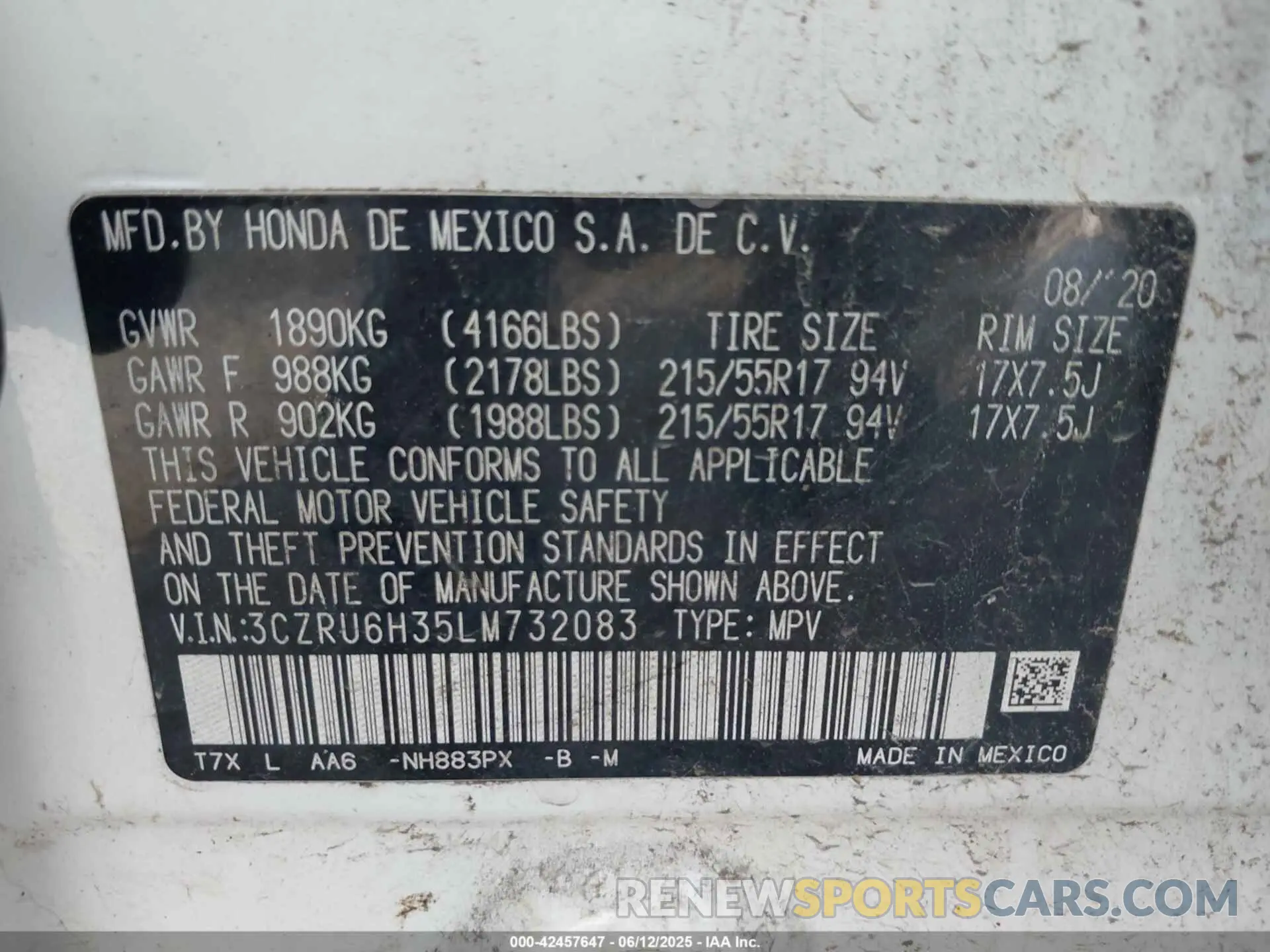 9 Photograph of a damaged car 3CZRU6H35LM732083 HONDA HR-V 2020