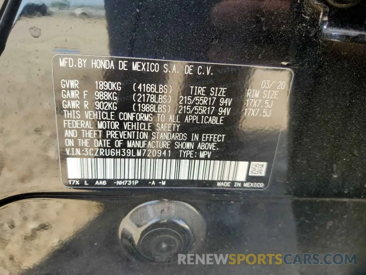 13 Photograph of a damaged car 3CZRU6H39LM720941 HONDA HR-V 2020