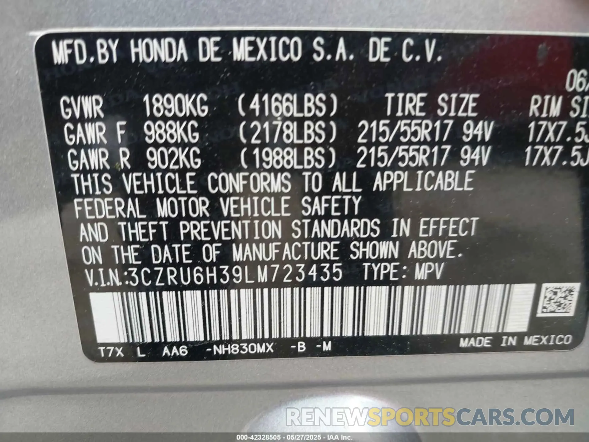 9 Photograph of a damaged car 3CZRU6H39LM723435 HONDA HR-V 2020