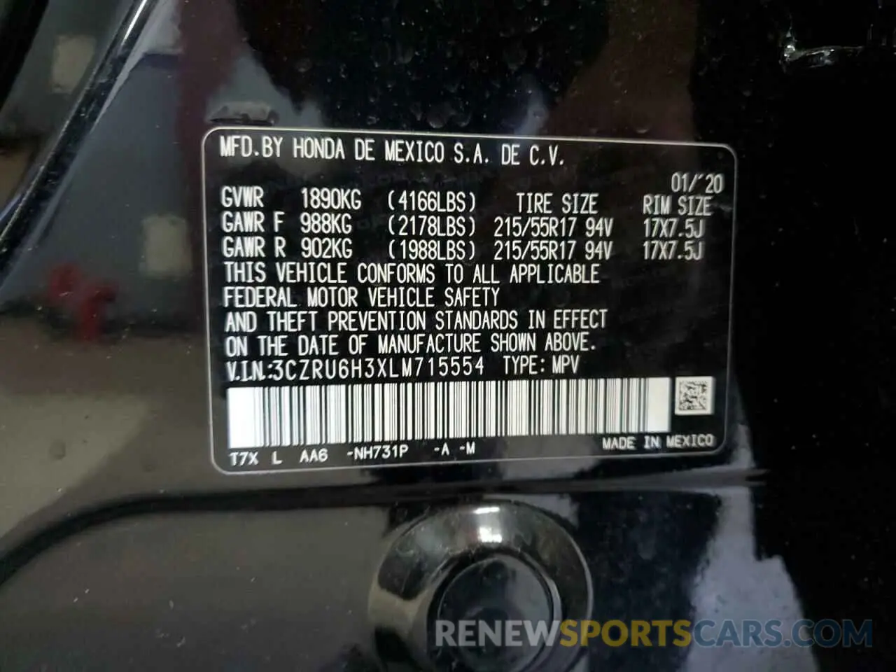 13 Photograph of a damaged car 3CZRU6H3XLM715554 HONDA HR-V 2020