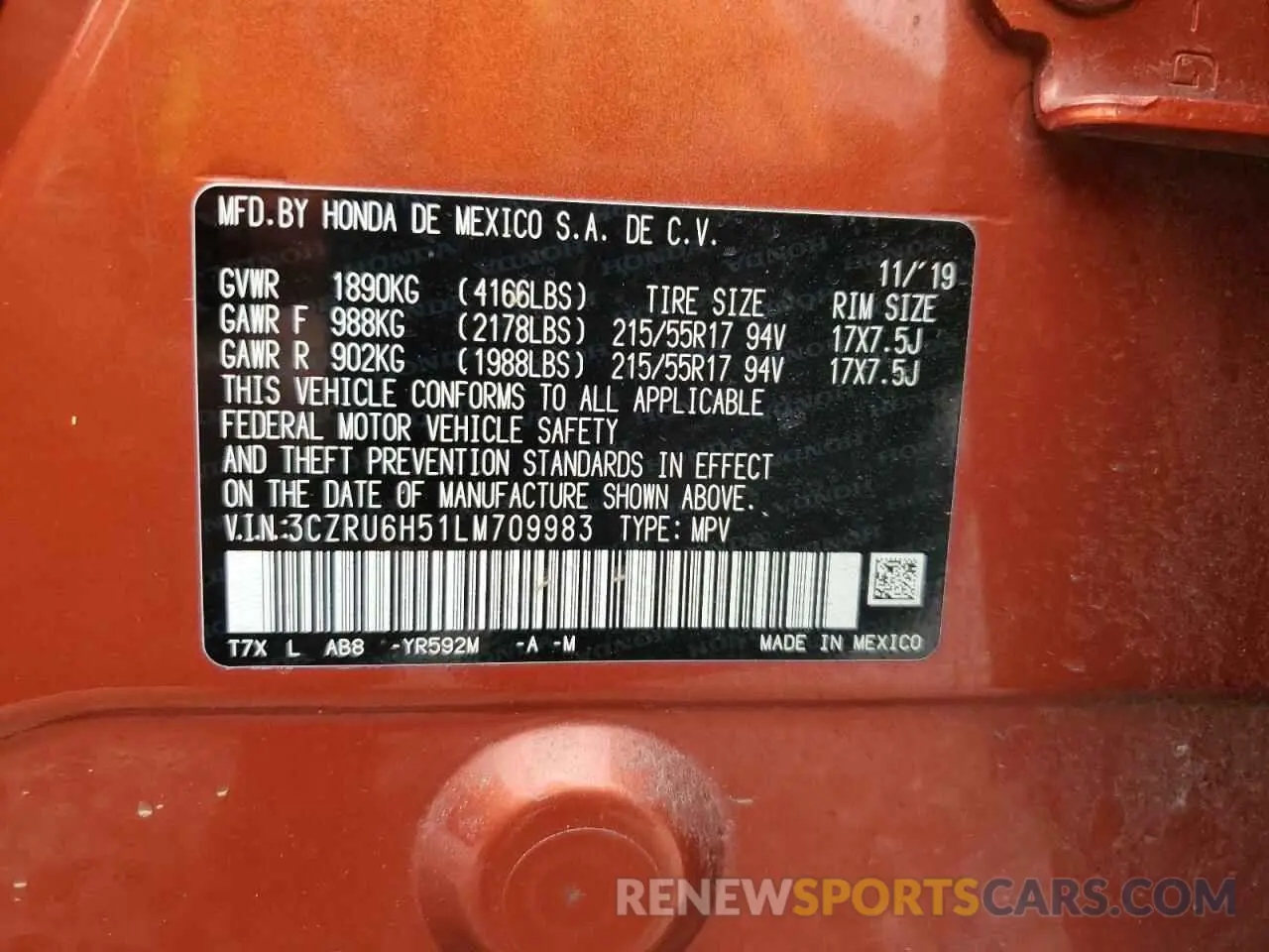 13 Photograph of a damaged car 3CZRU6H51LM709983 HONDA HR-V 2020